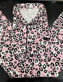Dark pink leopard front collar pjs for women ( full sleeve)
